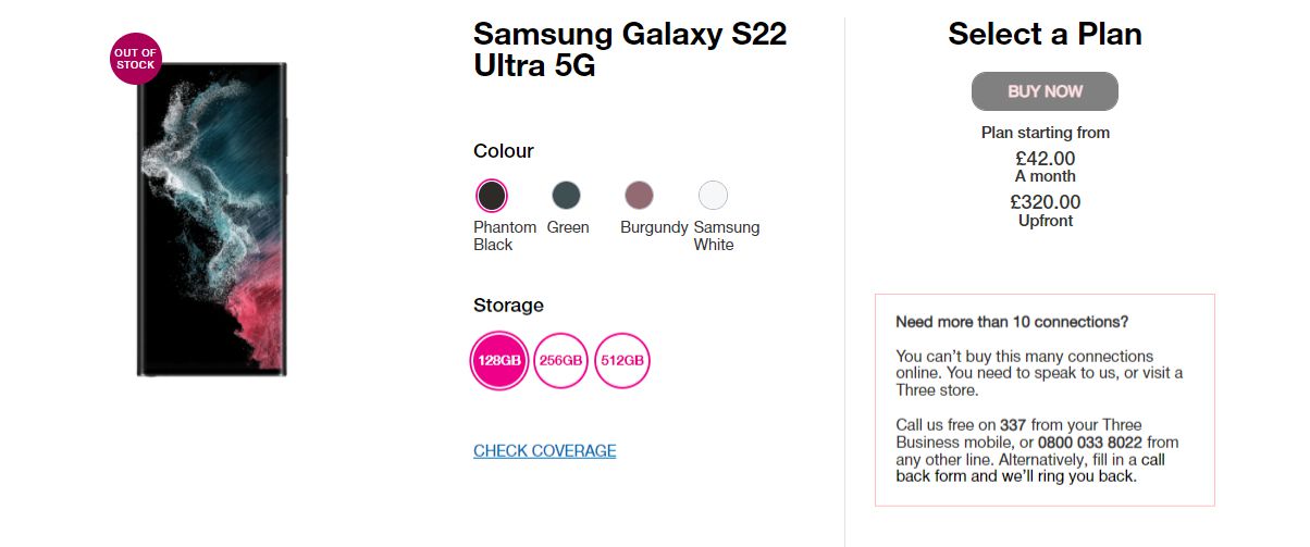 Galaxy S22 tem bordas curvas e opção de cor bordô (Imagem: Captura de tela/Three)