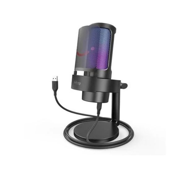 Microfone de Mesa Fifine A8 Ampligame, com Suporte, Condensador, RGB, USB, para Streaming, PC, PS4 e PS5, Preto - A8 | CUPOM EXCLUSIVO