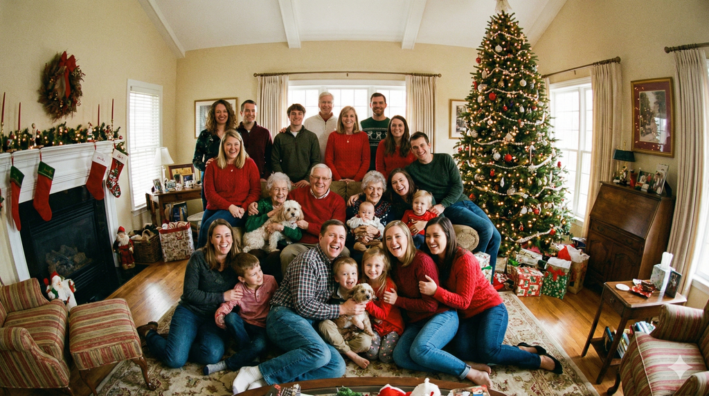 Família gerada por IA no Natal