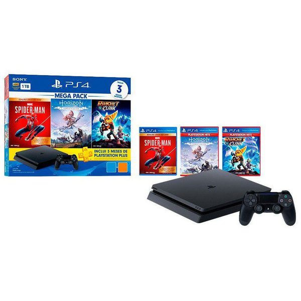 PlayStation 4 Mega Pack V15 1TB 1 Controle Preto - Sony com 3 Jogos PS Plus 3 Meses