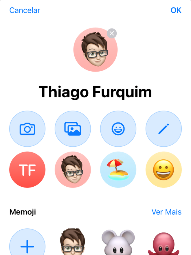 Escolha umas das opções para personalizar seu perfil de contato - Captura de tela: Thiago Furquim (Canaltech)