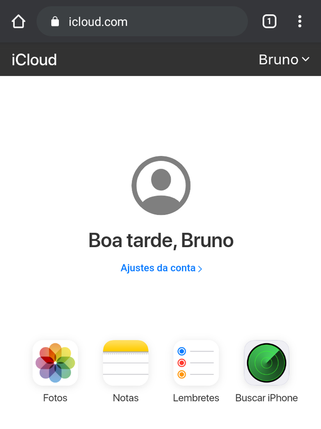 Esses são os principais serviços do iCloud no navegador Android / Captura de tela: Bruno Salutes (Canaltech)