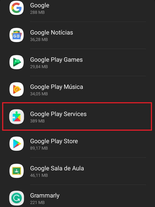 Selecione o Google Play Services - (Captura: Canaltech/Felipe Freitas)