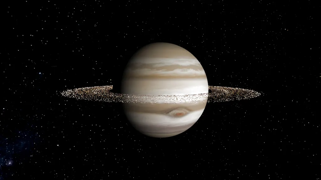 Ilustração de Júpiter com anéis mais próximos aos de Saturno (Imagem: Reprodução/Stephen Kane/UCR)