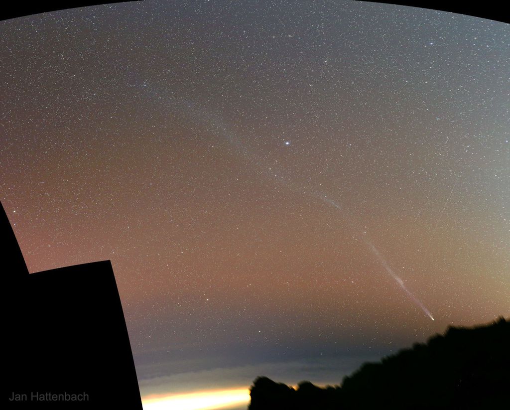 A grande cauda do cometa Leonard (Imagem: Reprodução/Jan Hattenbach)