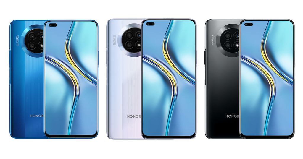 O Honor X20 chega ao mercado nas cores Aurora Blue, Titanium Silver e Night Black (Imagem: Reprodução/91Mobiles)