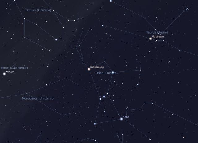 A constelação de Órion, o ponto no céu de onde os meteoros parecem vir