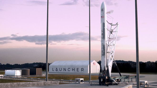 Na ilustração, o foguete Launcher Light com o Orbiter acoplado, sendo seu terceiro estágio (Imagem: Reprodução/Launcher)