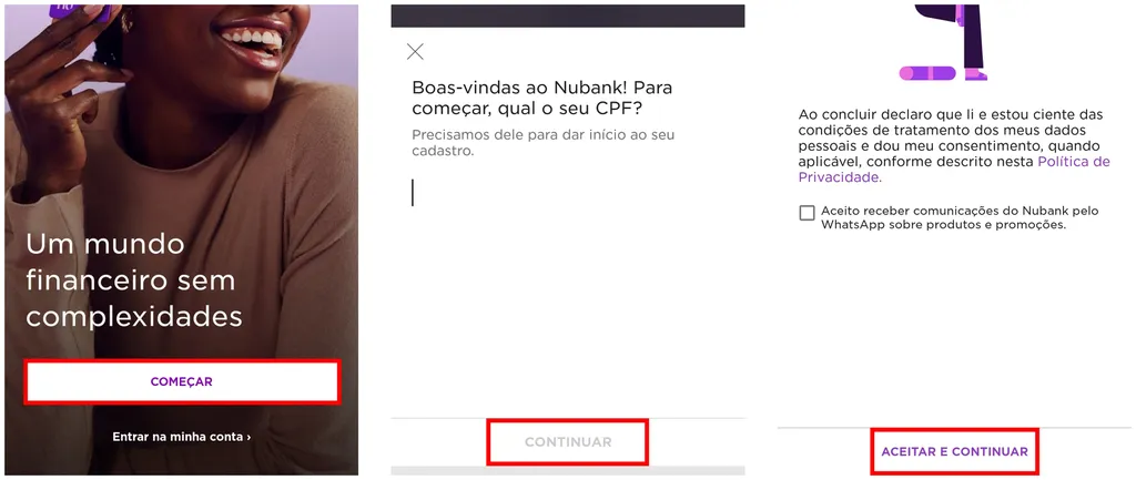 Preencha um cadastro no app para abrir conta no Nubank (Imagem: Captura de tela/Caio Carvalho/Canaltech)