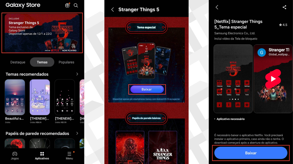 Passos para baixar tema de Stranger Things na Galaxy Store