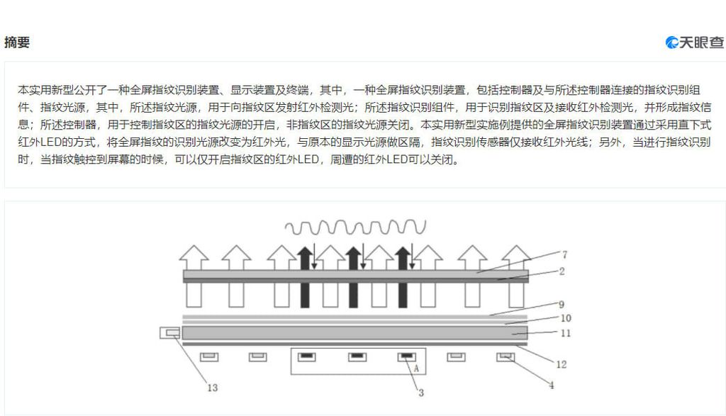 Desenho da patente do leitor biométrico de “tela cheia” desenvolvido pela Xiaomi (Imagem: Reprodução/MySmartPrice)
