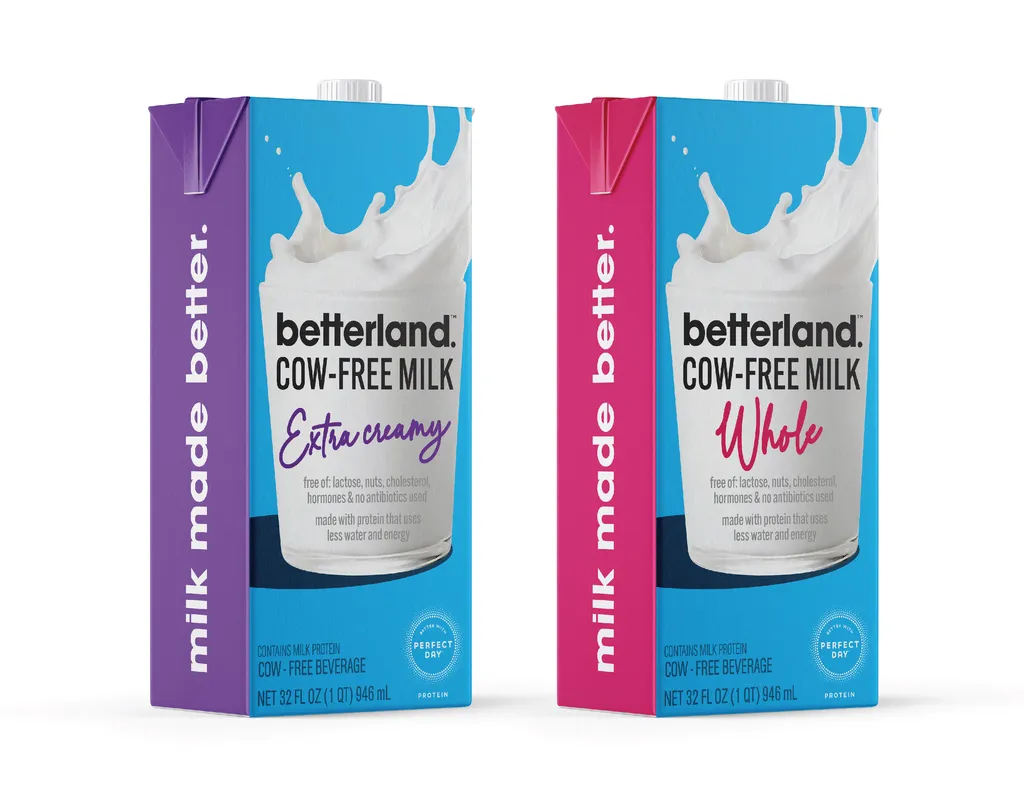 Versões do leite sem vaca que devem chegar ao mercado a partir de junho nos EUA (Imagem: Reprodução/Betterland Foods)