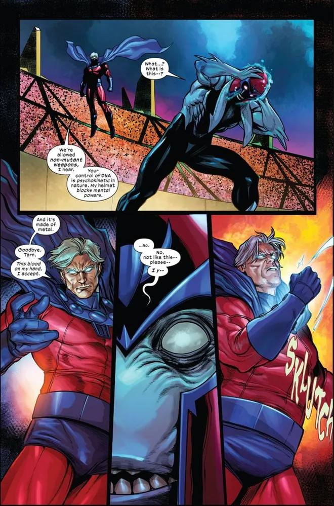 Magneto esmaga a cabeça de Tarn (Imagem: Reprodução/Marvel Comics)