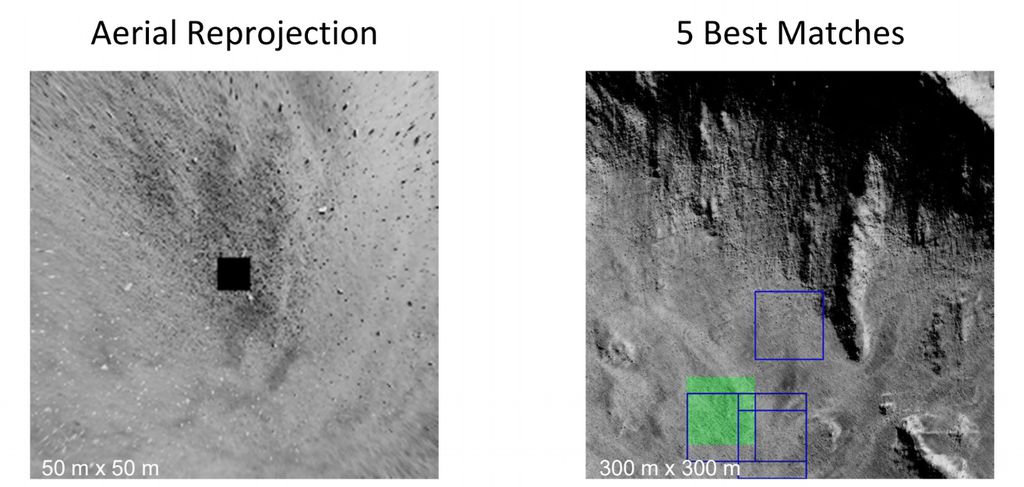 Screengrab do projeto de localização em solo lunar: comparando fotos da localização com a base de uma rede neural, 