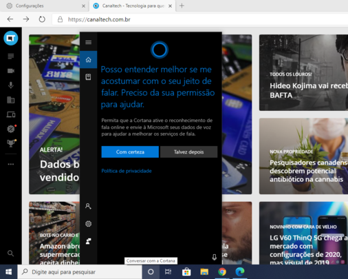 Cortana, assistente virtual da Microsoft (Captura de tela: Matheus Bigogno)