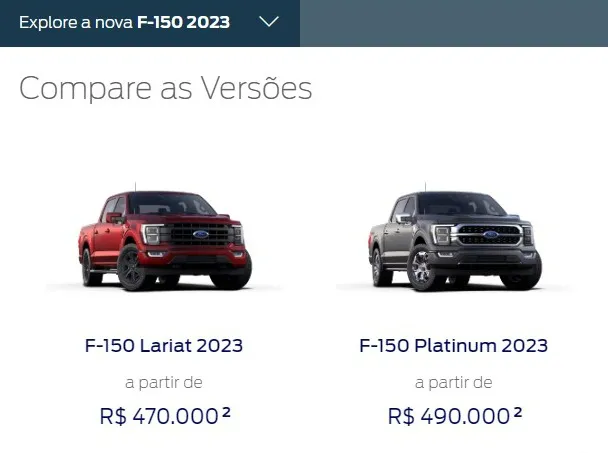 Material oficial da Ford confirma preços das versões da F-150 (Imagem: Divulgação/Ford)
