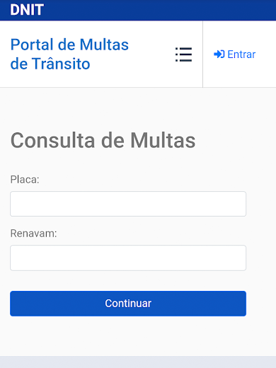 Site do DNIT pede apenas informações da placa e o número do RENAVAM (Imagem: André Magalhães/Captura de tela)