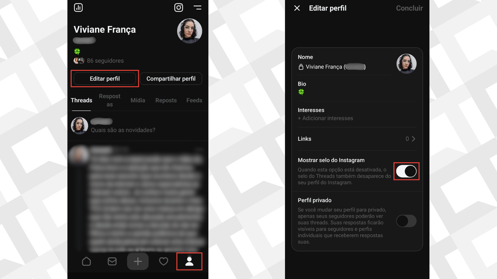 Passos para remover selo do Instagram do Threads