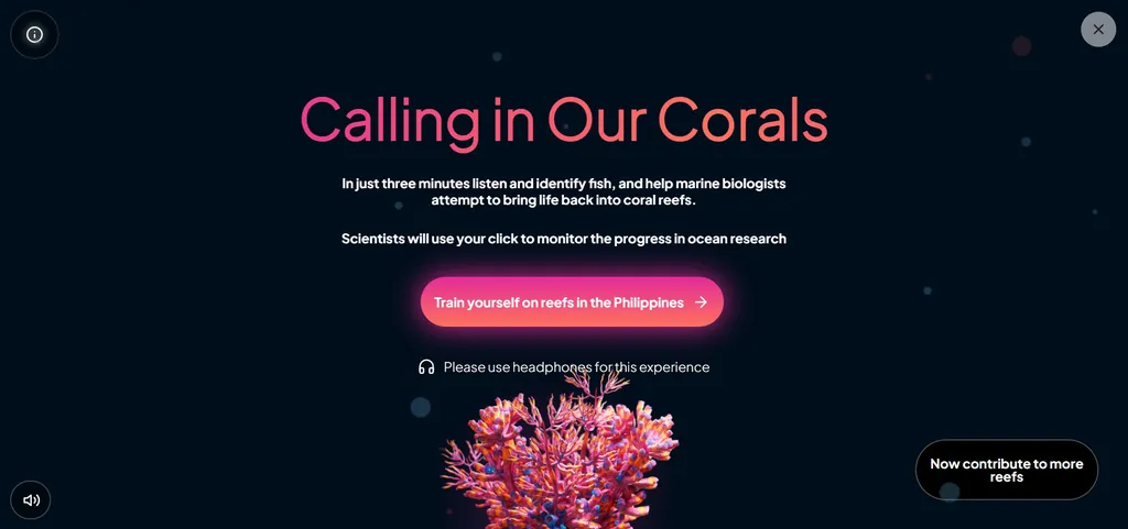 Projeto do Google busca voluntários para identificar o som de peixes em recifes de corais (Imagem: Captura de tela/Calling in Ours Corals)