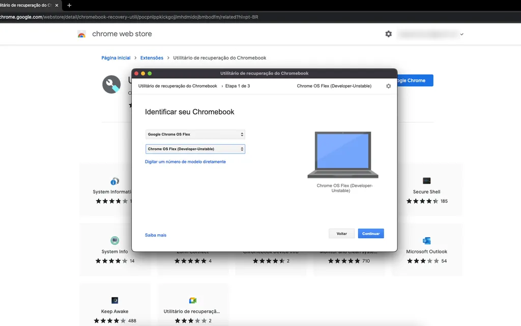 Insira o Google Chrome OS Flex como modelo do Chromebook (Imagem: Thiago Furquim)