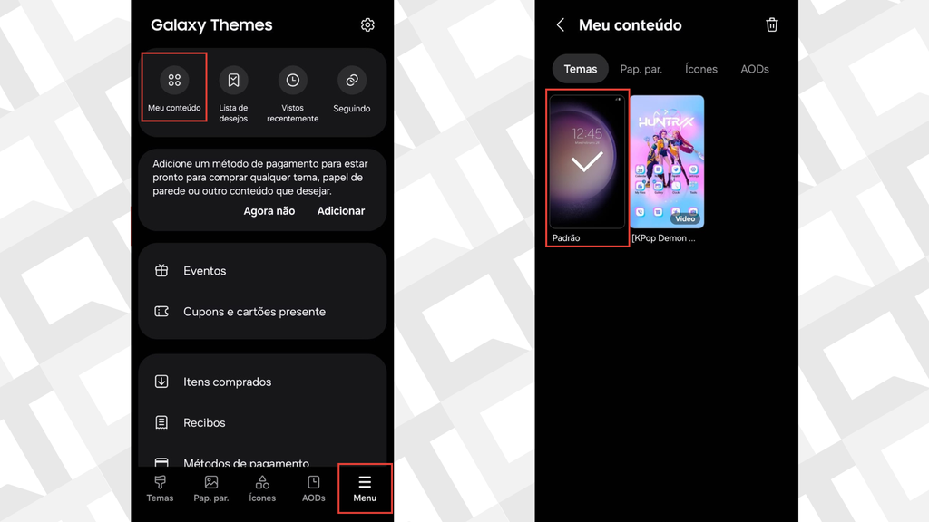 Passos para retornar ao tema padrão do Samsung