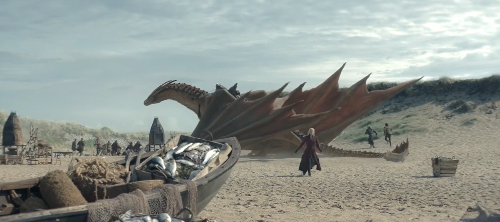 O dragão do spoiler está aqui para avisá-lo que o texto está repleto de detalhes do primeiro episódio de A Casa do Dragão (Imagem: Reprodução/HBO)