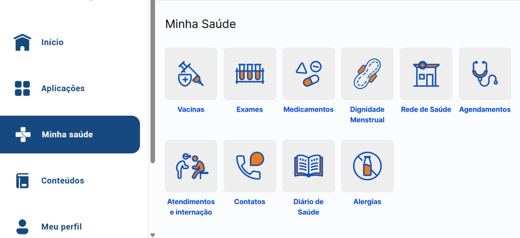 Tela inicial do Meu SUS Digital na web