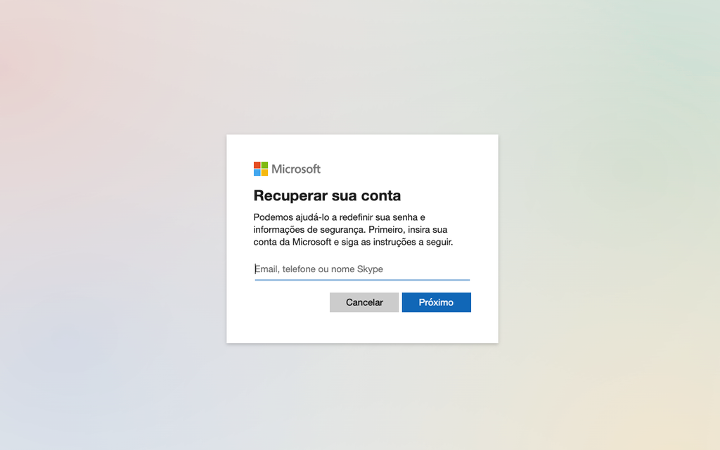 Insira o e-mail que deseja recuperar da Microsoft (Imagem: Captura de tela/Thiago Furquim/Canaltech)