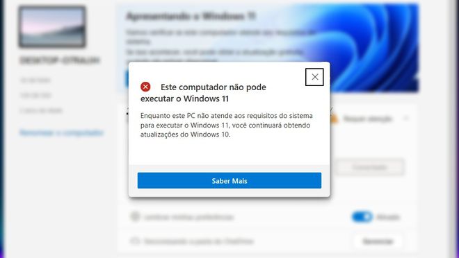 A tela de incompatibilidade do Windows 11 foi uma aparição comum para milhares de usuários (Imagem: Igor Almenara/Canaltech)