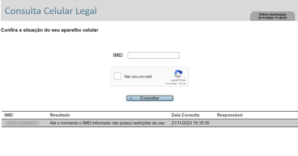 Consulte o status do IMEI do celular no site da Anatel (Imagem: Captura de tela/André Magalhães/Canaltech)