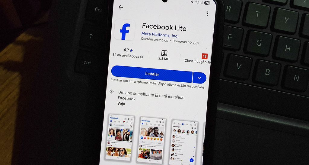 Facebook Lite aberto na Play Store