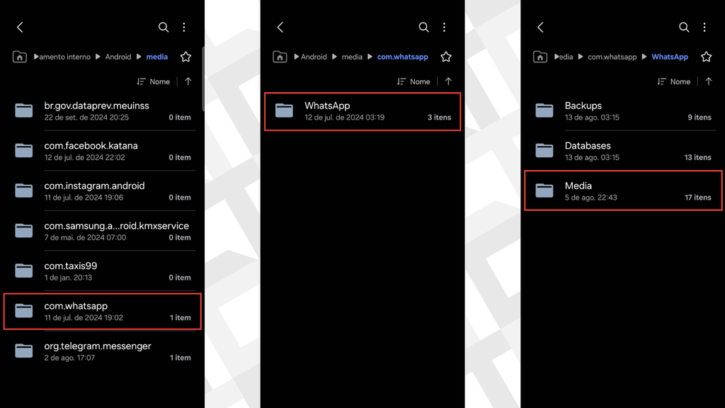 Passos para acessar o armazenamento do WhatsApp