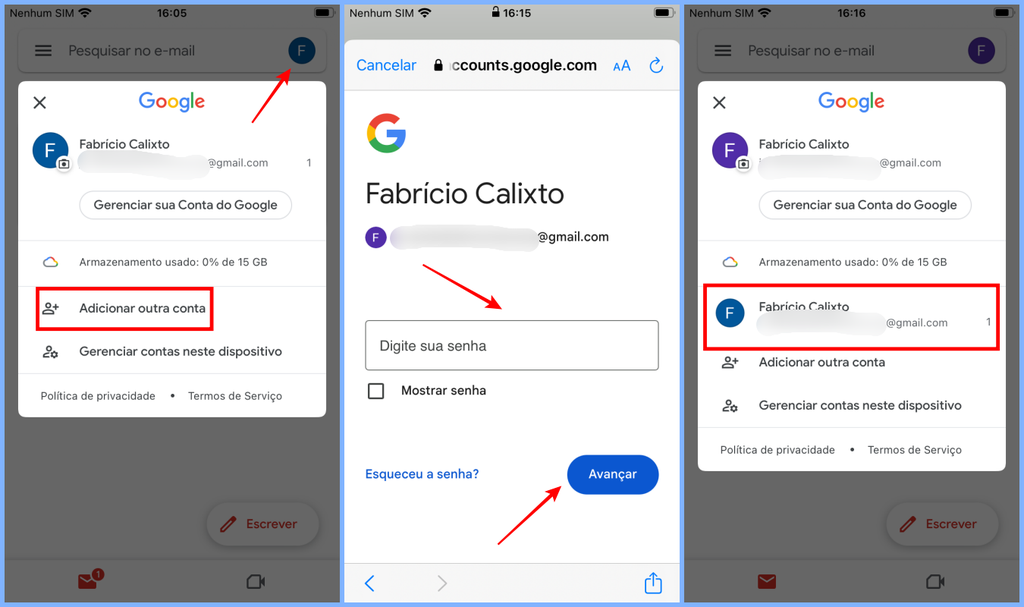 É muito simples adicionar uma conta no aplicativo do Gmail para celular (Imagem: Captura de tela/Fabrício Calixto/Canaltech)