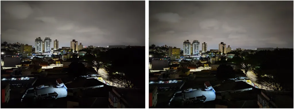 O modo noturno (ligado na imagem à direita) quase não dá diferença na câmera do ROG Phone 7 Ultimate. (Imagem: Maldditu Xavier/Canaltech)