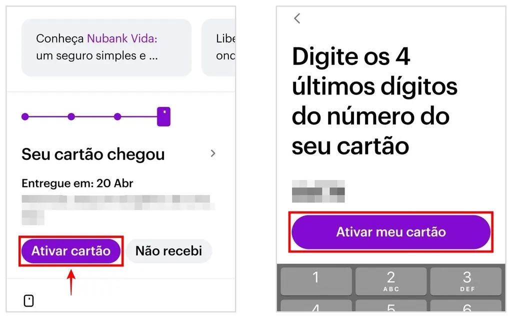 Como desbloquear o cartão Nubank: abra o aplicativo e informe os 4 últimos dígitos (Captura de tela: Caio Carvalho)