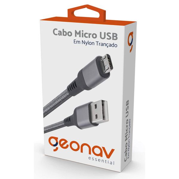Cabo Micro USB Geonav ESMISG Nylon Trançado 1M Cinza Espacial