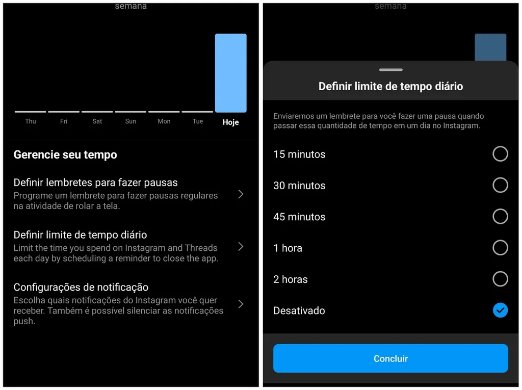 Defina um limite de tempo no Instagram em um Android (Imagem: Captura de tela/Thiago Furquim/Canaltech)