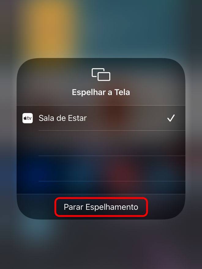 Toque em "Parar Espelhamento" para encerrar o AirPlay - Captura de tela: Thiago Furquim (Canaltech)