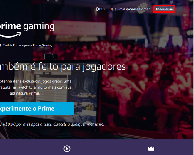 Ao acessar o Prime Gaming, faça login em sua conta da Amazon - (Captura: Canaltech/Felipe Freitas)