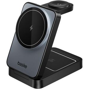 Basike Carregador Sem Fio 3 em 1 Magnético 2025, com Luz Noturna, Dobrável e Compatível com MagSafe