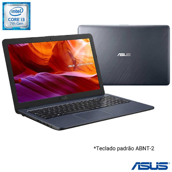 Notebook Asus VivoBook, Intel® Core™ i3 7020U, 4GB, 256GB SSD, Tela de 15,6", Cinza Escuro - X543UA-GQ3430T