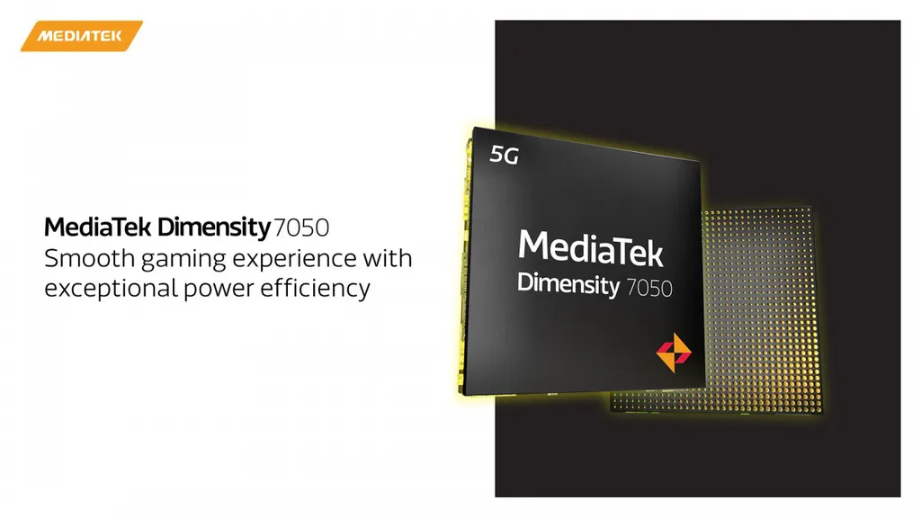 Sem trazer novidades, o MediaTek Dimensity 7050 é basicamente uma versão renomeada do Dimensity 1080, cujo intuito parece ser realinhar chips antigos à nova nomenclatura da marca (Imagem: Reprodução/MediaTek)