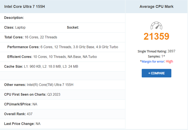 Intel Core Ultra 7 155H vs i7 13700H: performance comparison