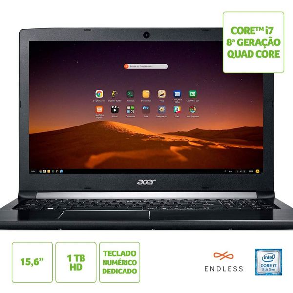 Notebook Acer Aspire 5 A515-51-C0ZG Core i7-8550U 8GB HD 1TB Tela de 15.6'' HD Linux (Endeless OS)
