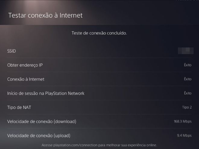 Agora você pode verificar e a sua internet está funcionando para jogar online (Captura de tela: Matheus Bigogno)