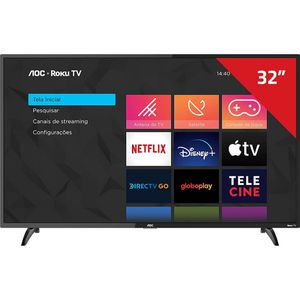 Smart TV LED 32" HD AOC ROKU TV FHD 32S5195/78G, Wi-Fi, 3 HDMI, 1 USB, Wifi, Conversor Digital [CASHBACK ZOOM]