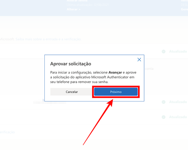De volta ao PC, você enviará uma solicitação de aprovação para o aplicativo no celular (Captura de tela: Caio Carvalho/Canaltech)