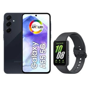 Smartphone Samsung Galaxy A55 128GB Azul Escuro - 5G 8GB RAM + Smartband Samsung Galaxy Fit3 Grafite | CUPOM EXCLUSIVO