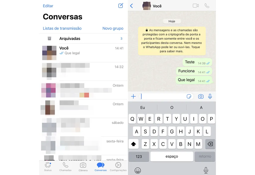 Está mais fácil "falar consigo mesmo" no WhatsApp no iOS (Imagem: Melissa Cruz/Canaltech)