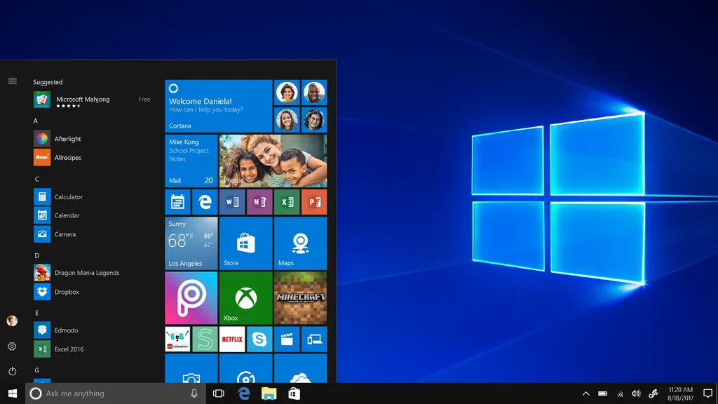 O Windows 10 segue o estilo mais clássico, embora também funcione bem em tablets e notebooks com toque na tela (Imagem: Divulgação/Microsoft)